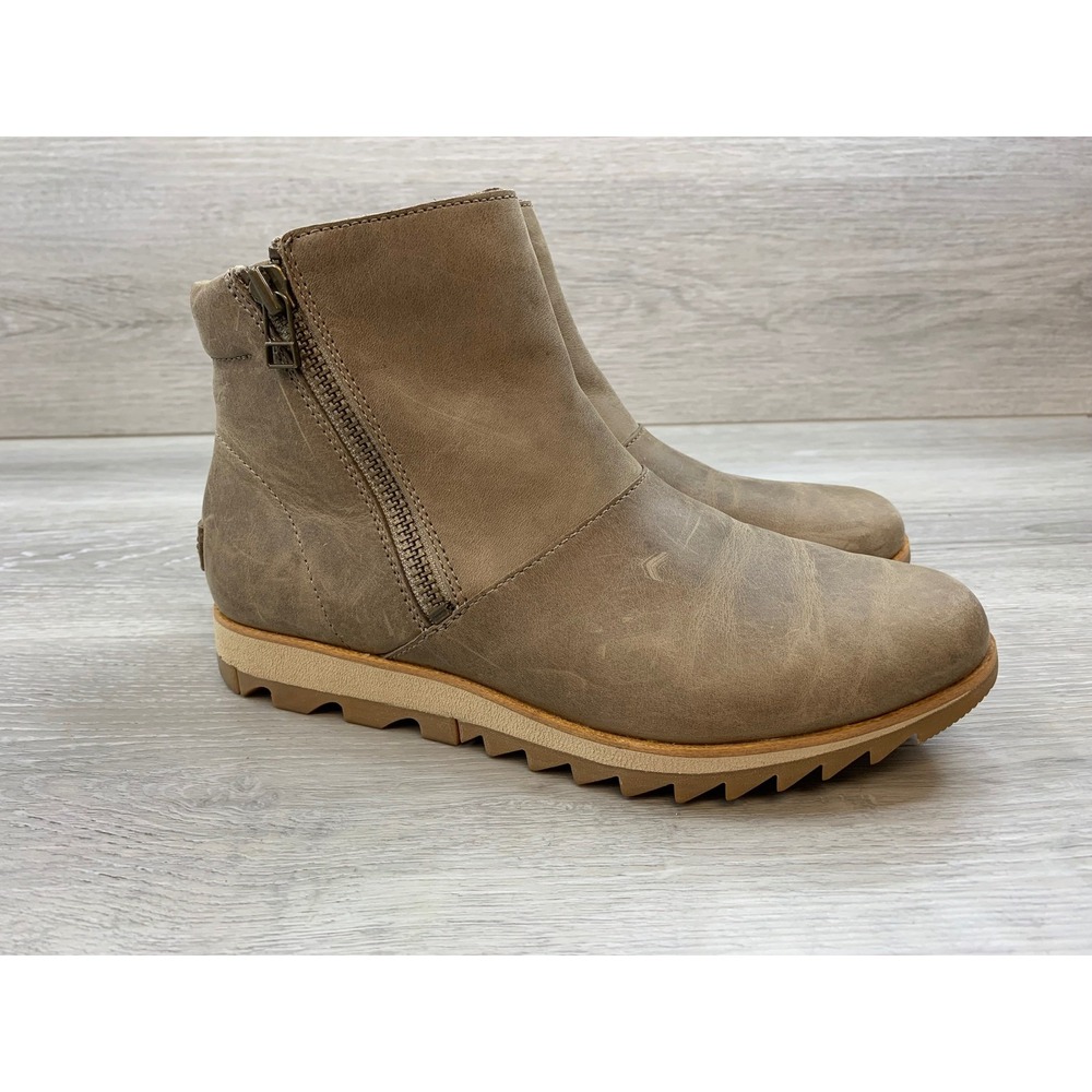 Sorel Women's Lennox Zip Tan Leather Ankle Boots Waterproof 7 Casual Shoes
